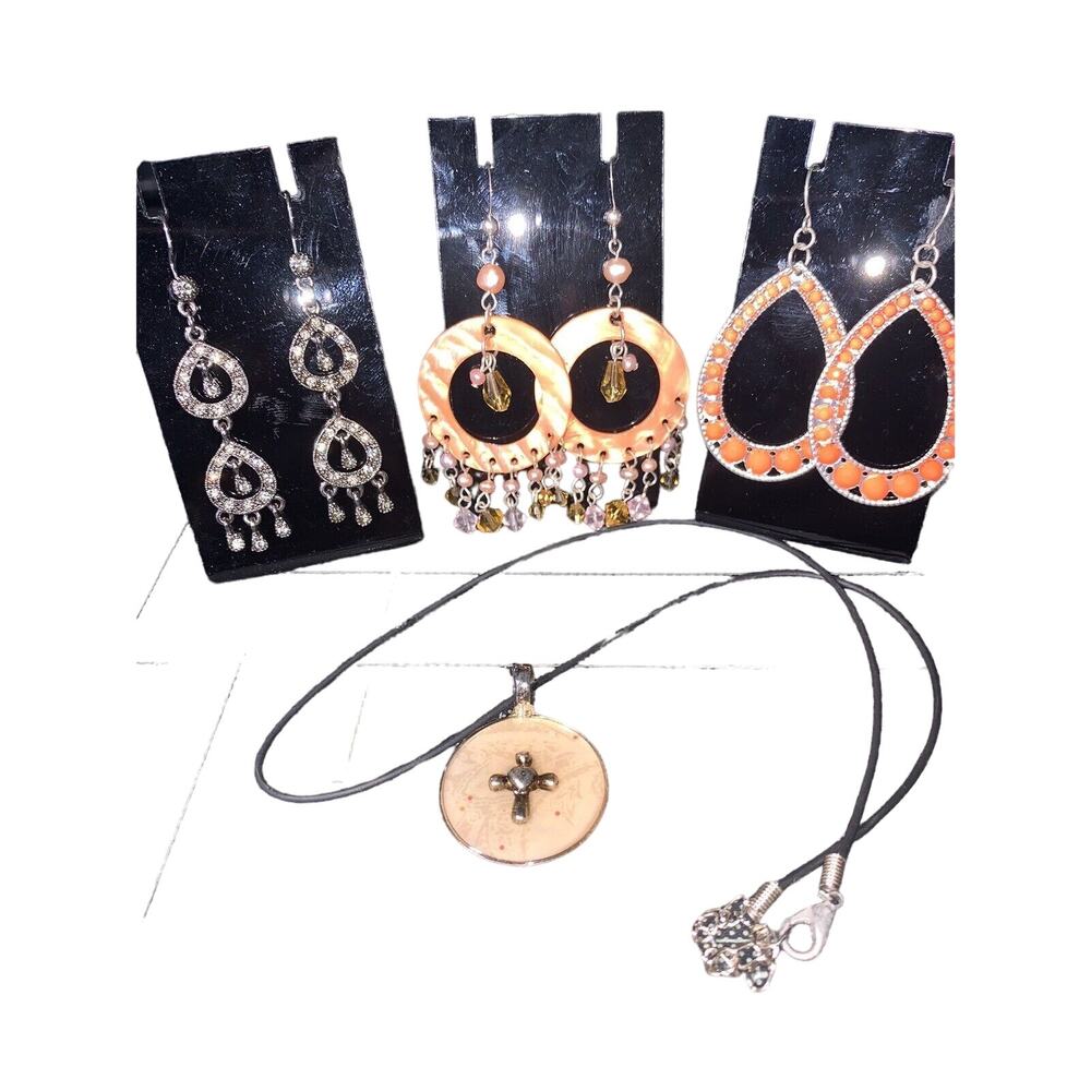 Earrings 3 Pair Lot Pierced Dangle Necklace Pendant